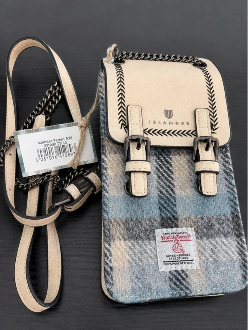 Islander Harris Tweed Tartan Crossbody Bag with Cream Leather Trim